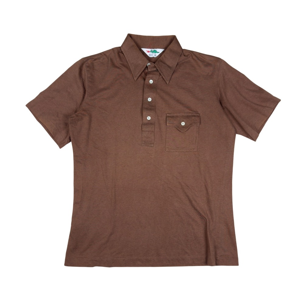 Vtg 80s Sears Polo Shirt Men's Medium Brown Pocket Short Sleeve Casual